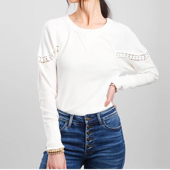 We The Free Tops - We The Free Luella Textured Waffle Knit Thermal White Crochet Top Shirt Ivory